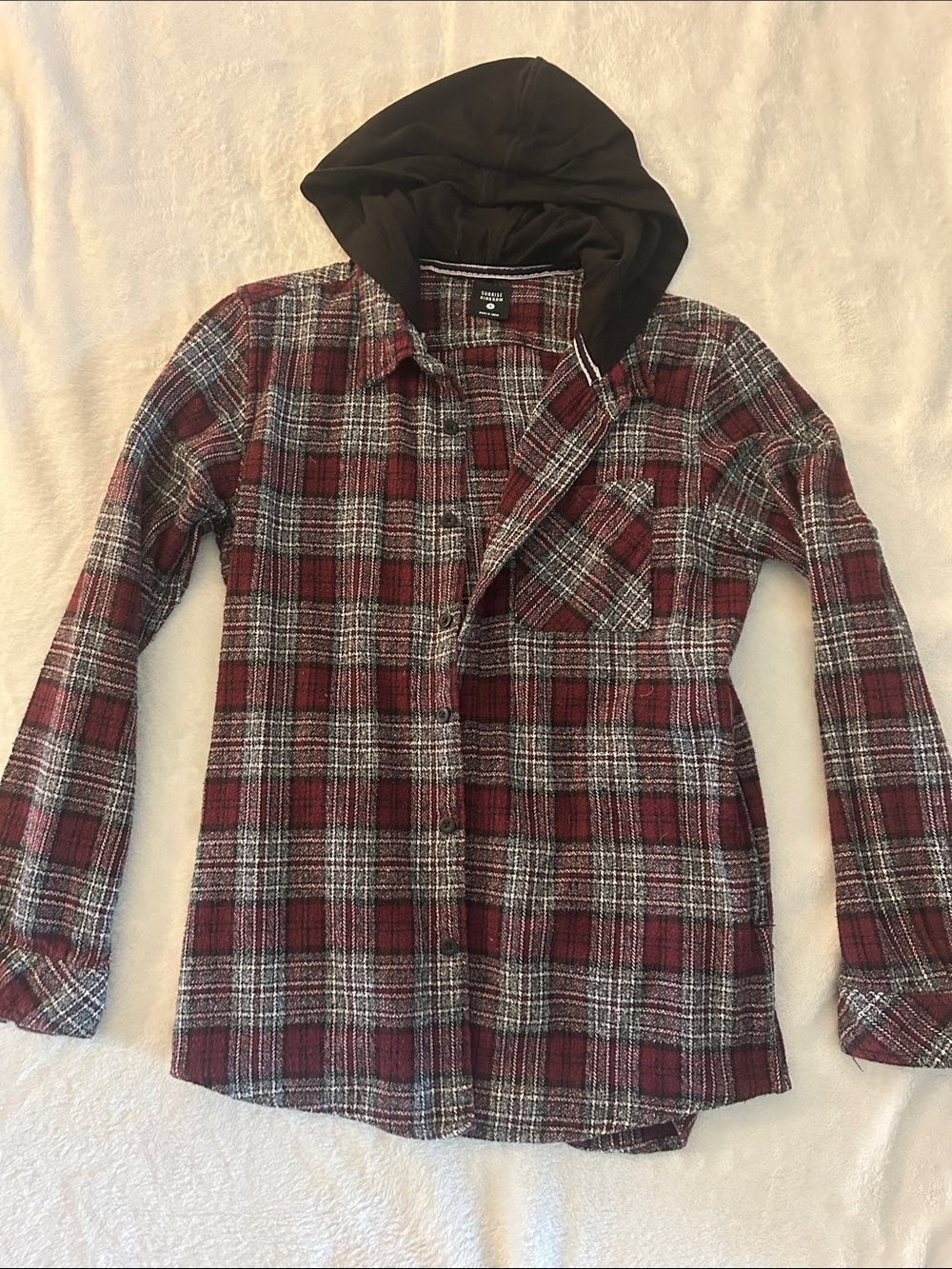 PacSun Plaid Hooded Utility Jacket - Burgundy & Black